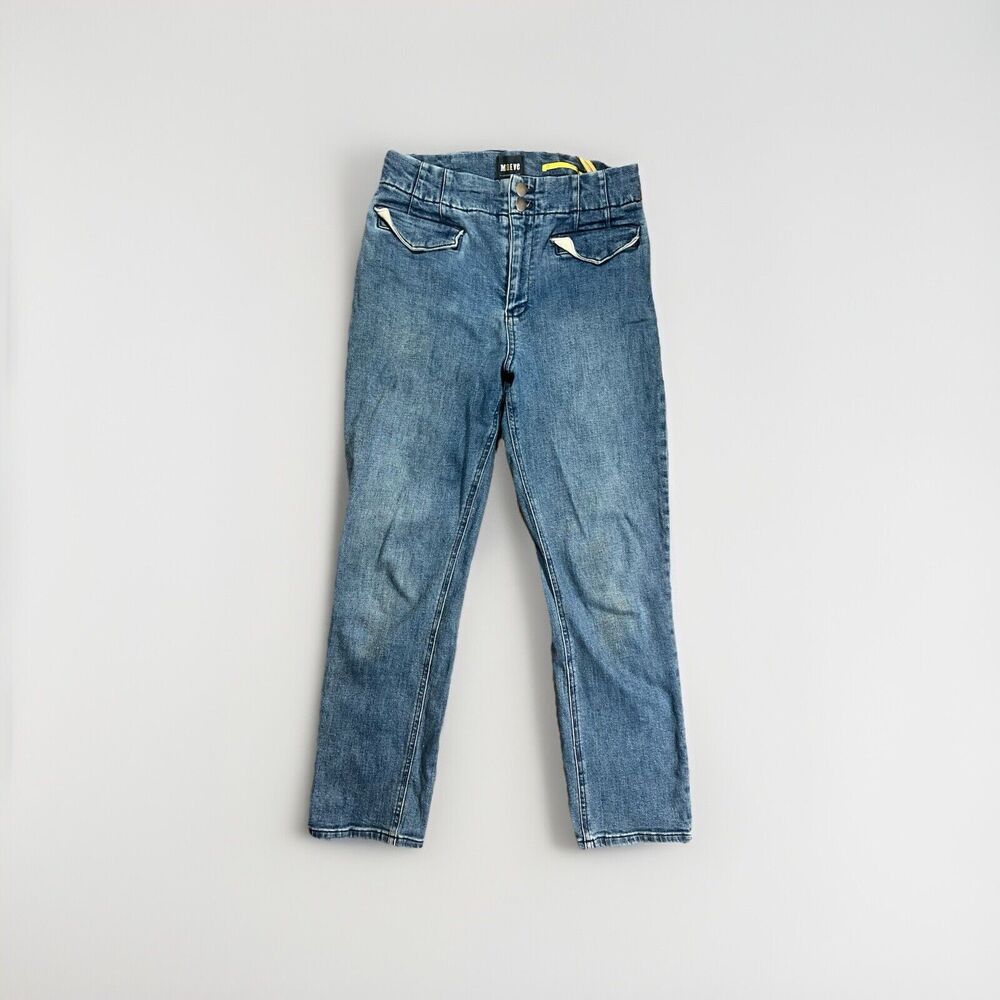 Anthropologie Maeve Bombshell Jeans 29 Slim Straight Leg Flap Pockets Blue Denim